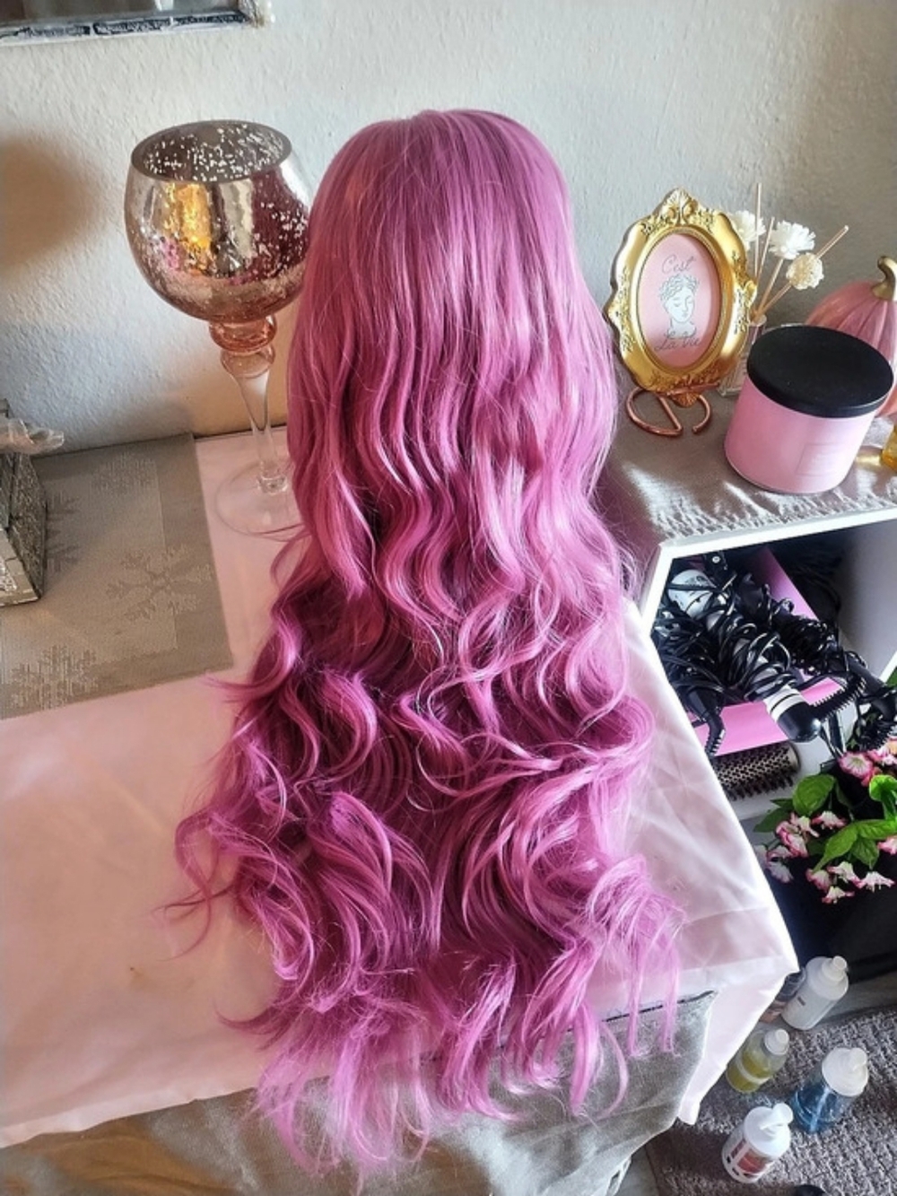 Long Wavy Pink Wig